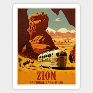 Zion National Park Utah Vintage Travel Art Poster Sticker